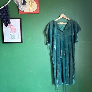 Vintage Handmade Robin Hood Green Suede Dress size Small